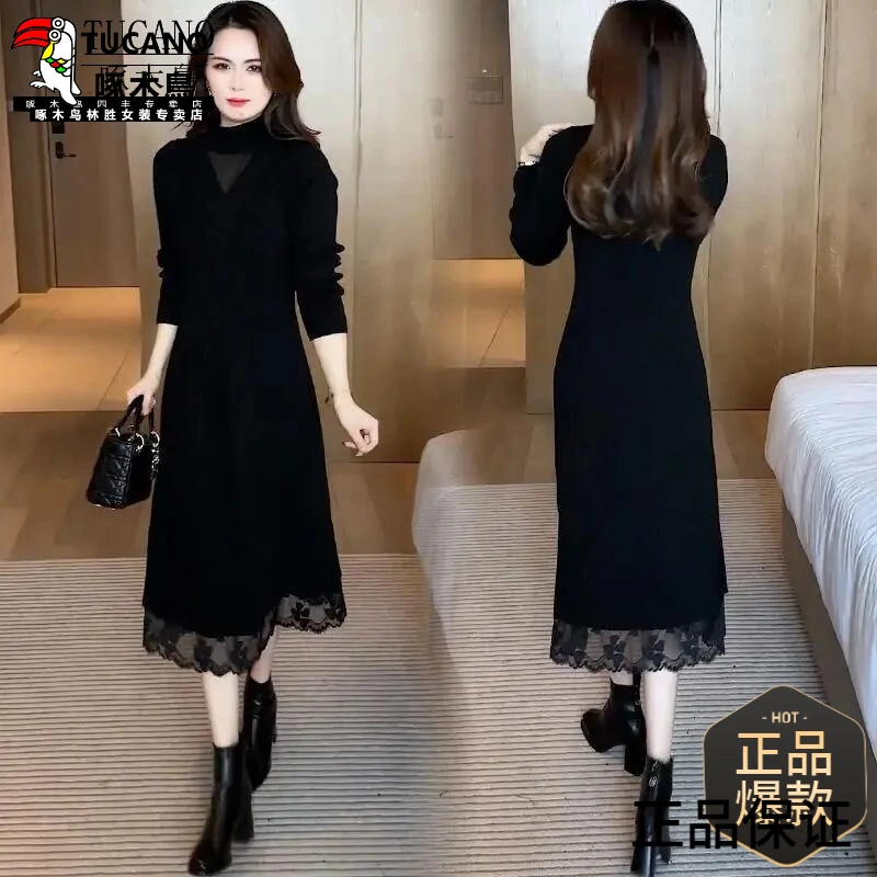 啄木鸟正品高档针织修身韩版连衣裙显瘦连衣裙女款爆款2025新款