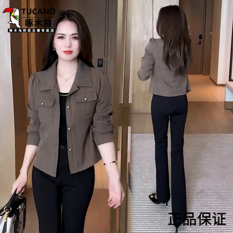 啄木鸟时尚衬衫外套女2025秋季新款今年流行小个子洋气宽松减龄短