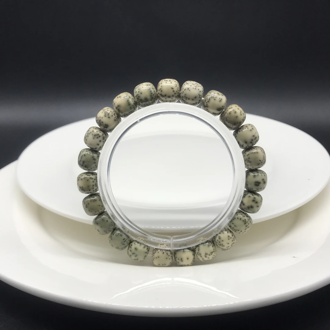 海南星月菩提原生态石玉料青花瓷侧留白桶珠手串10*9mm