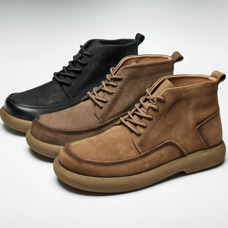 新款高帮男鞋真皮工装鞋男款个性休闲马丁靴复古中帮短靴系带鞋子