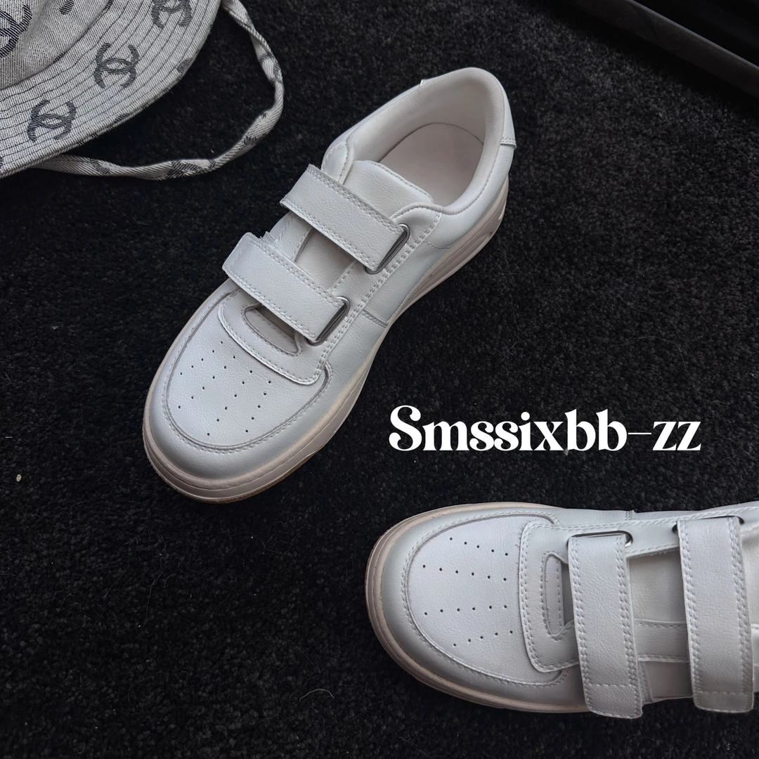 【在在】韩系学院风厚底增高魔术贴板鞋真皮休闲百搭小白鞋女