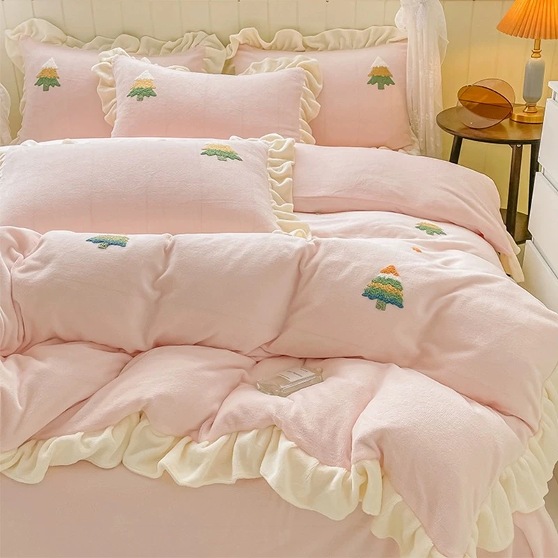 网红牛奶绒床上四件套冬季珊瑚绒双面法兰加绒保暖床单被套三件套