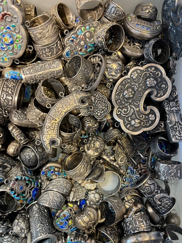 足银银制品 足银银制品 足银錾刻黑老银配件（按克称重）