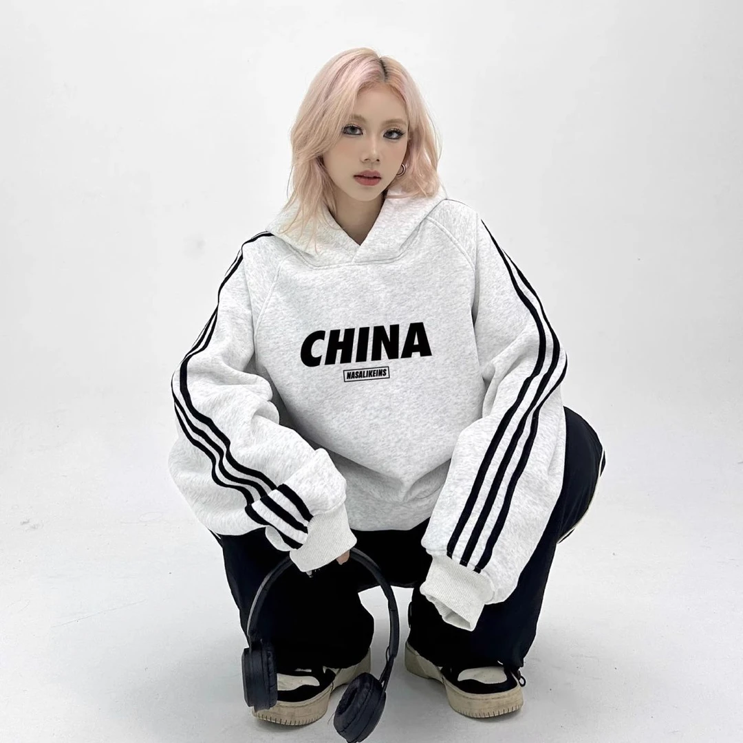 重磅美式复古加绒加厚连帽卫衣男女款设计感2025新款秋冬外套上衣