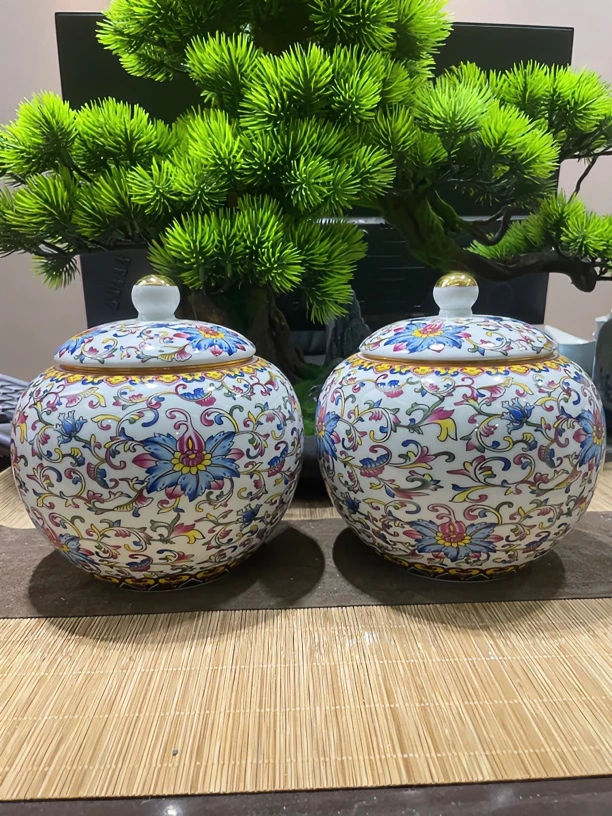 万花珐琅彩螺旋盖茶叶罐储物罐密封罐防潮防霉