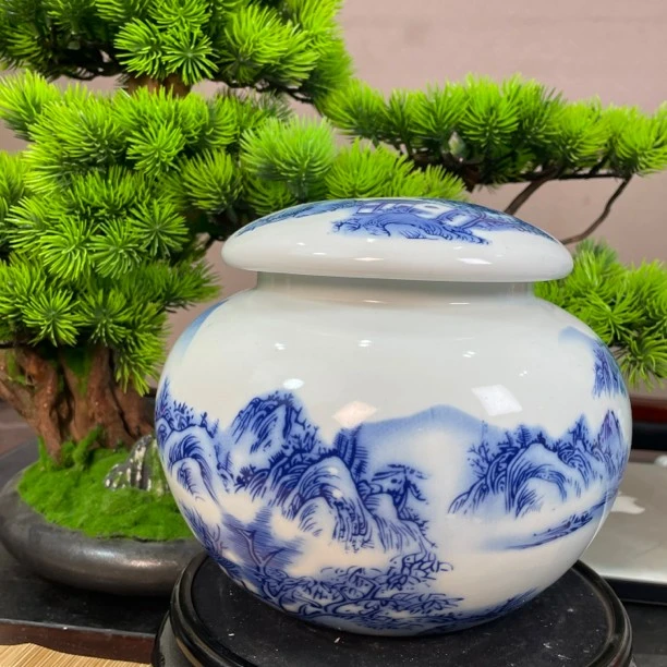 羊脂玉手绘山水茶叶罐猪油罐密封罐储蓄罐35