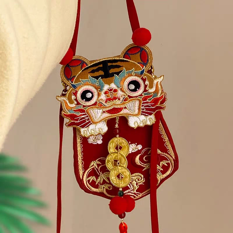 儿童拜年零钱包中国风红色