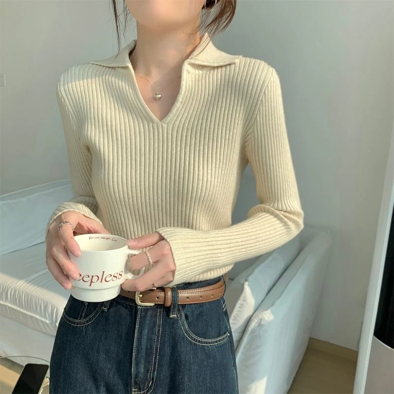 秋冬季加厚毛衣设计新款修身洋气POLO针织衫长袖内搭打底气质上衣