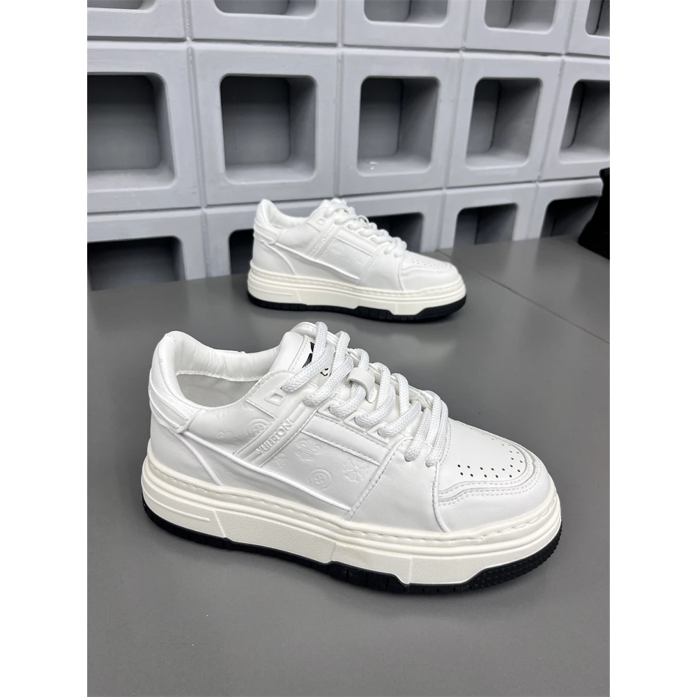 潮流皮面复古老花板鞋低帮纯色防滑运动休闲鞋轻奢小众男鞋潮