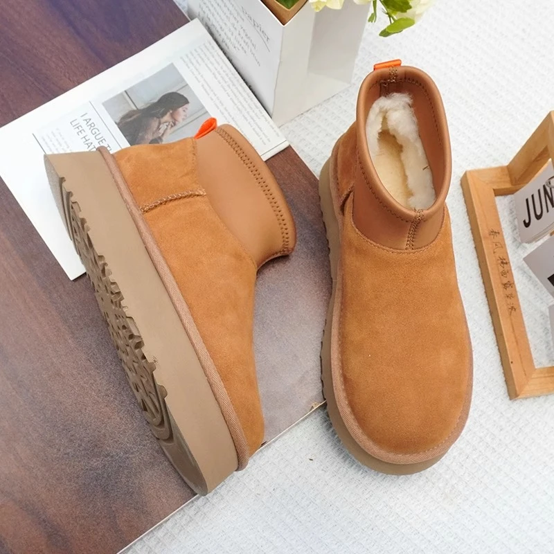 【迪普靴】新款雪地靴女桑坡皮毛一体短靴厚底加绒加厚保暖冬季棉鞋