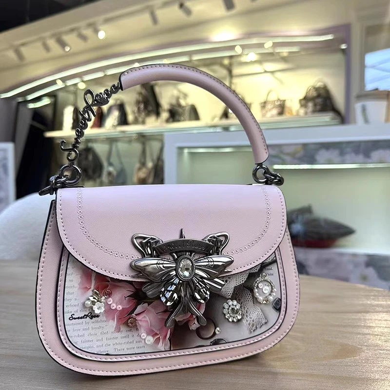 蒽薆SweetRose 原创女包2024新款复古百搭印花马鞍包斜挎包手提包