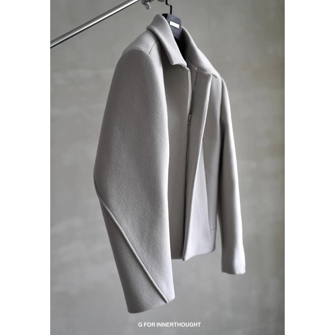 GFIT|水貂绒羊毛混纺CHAO细毛呢立体弯袖剪裁棉服夹克男