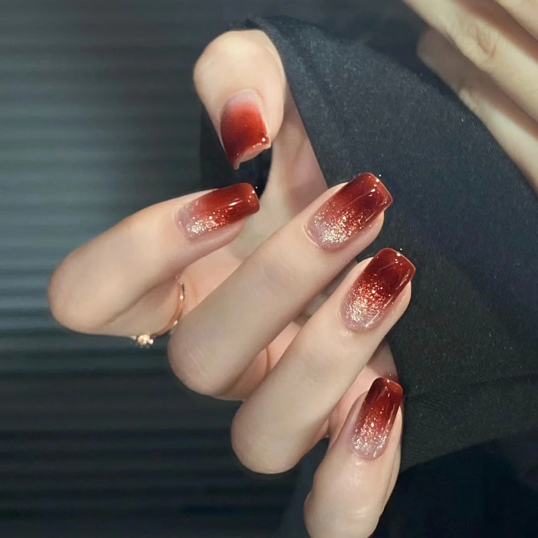 【新年战甲】秋冬轻奢纯手工红色系显白猫眼高级新年渐变高端穿戴甲