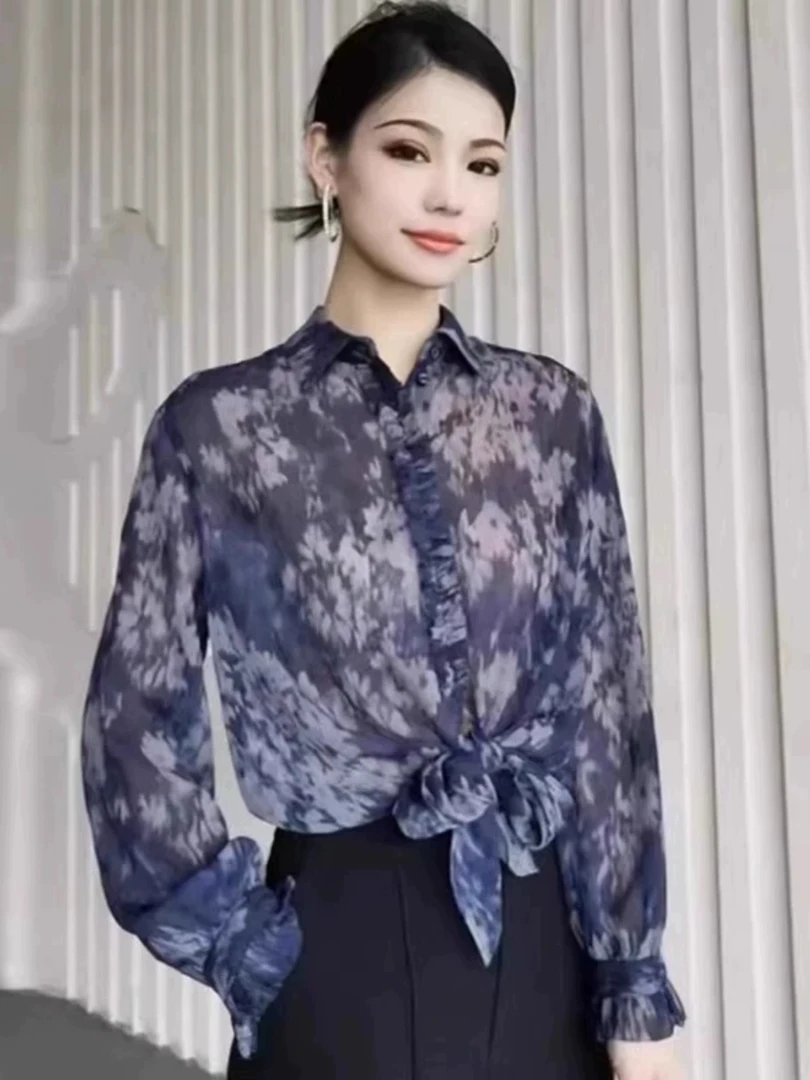 【商场同款】春夏新款时尚印花防晒雪纺造型宽松衬衫纱衣5300285.