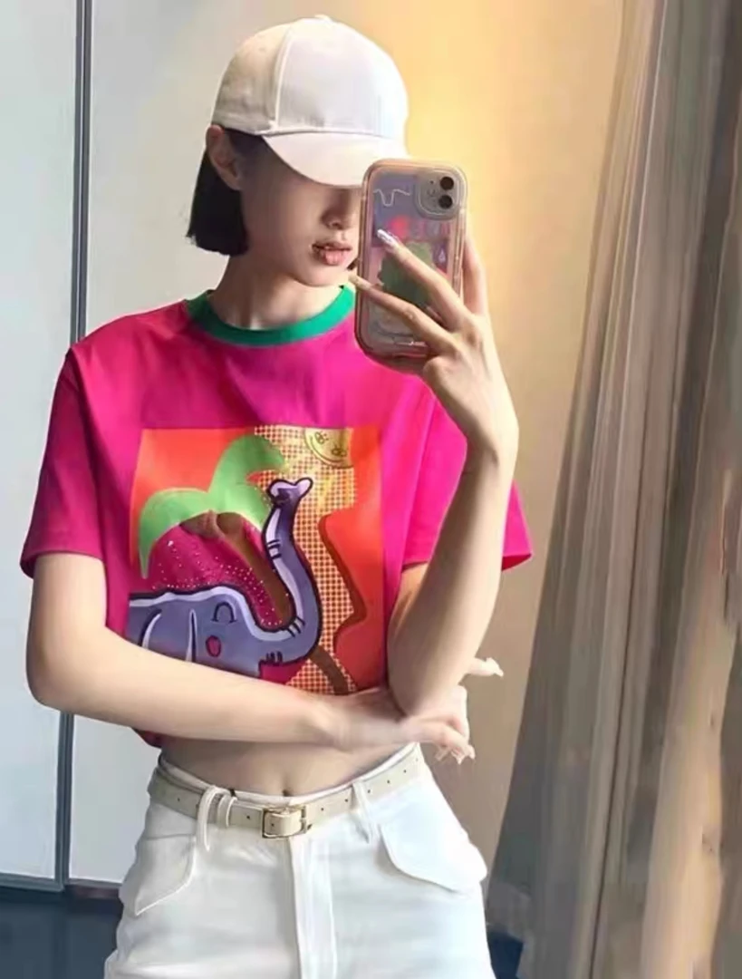 【商场同款】2025夏季新款百搭圆领卡通印花休闲短袖T恤13003时尚