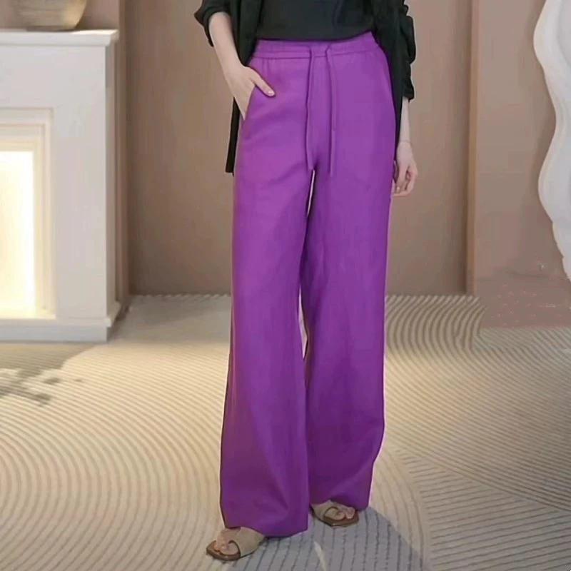 【商场同款】24春夏新款松紧腰百搭直筒亚麻裤休闲抽绳长裤5100552