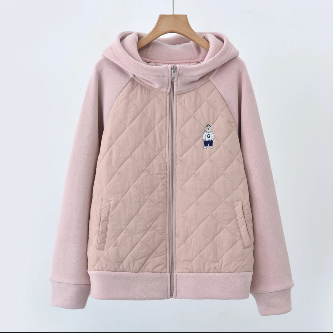 【冬日恋歌】冬新款爆款夹棉开衫刺绣小熊菱形拼接棉服上衣女外套01