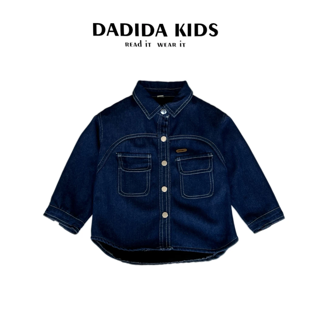 dadida/嗒嘀嗒冬季韩版男童百搭时尚加绒牛仔衬衫+504800325