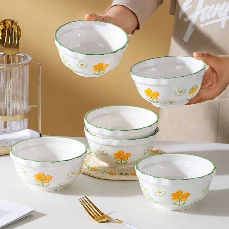 家用釉下彩2024新款ing风小清新米饭碗沙拉碗陶瓷汤碗