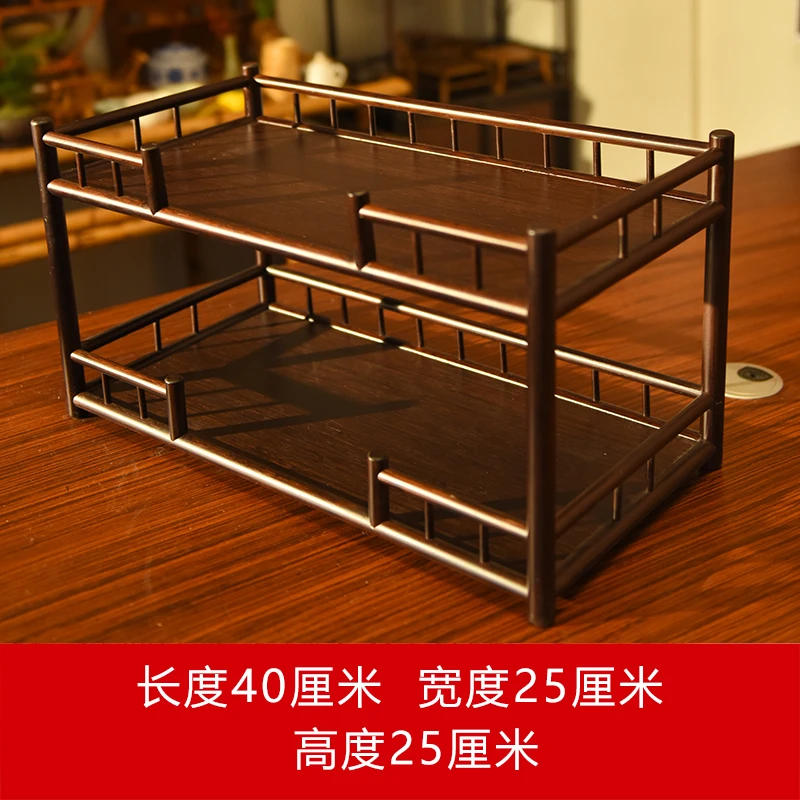 大容量茶具置物架收纳架茶杯架子博古架紫砂壶摆放架双层茶壶架竹