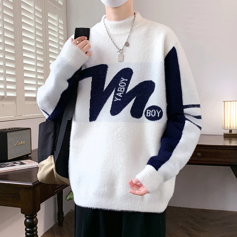 秋冬季半高领内搭打底毛衣男士加厚保暖上衣青少年潮流帅气针织衫
