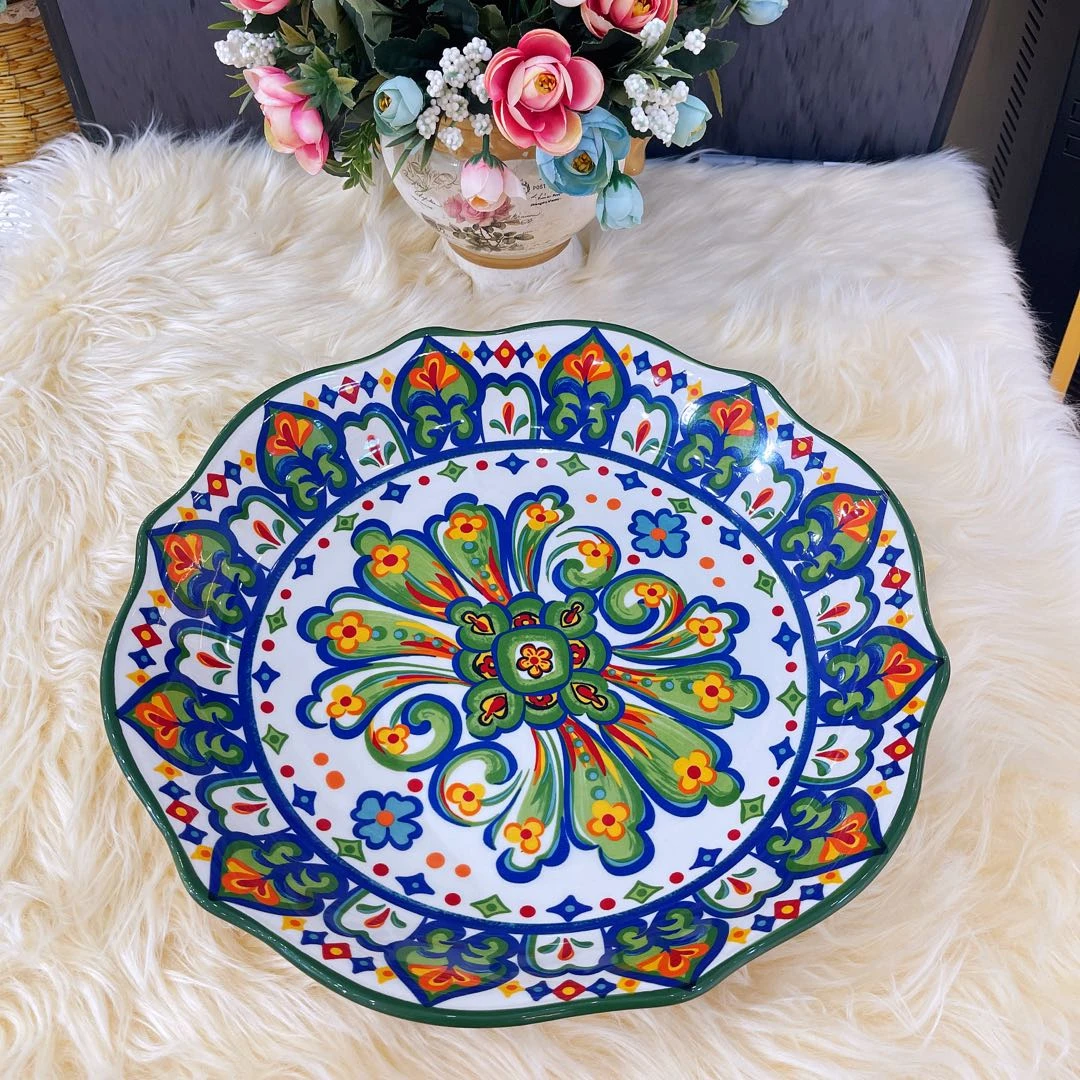 阿勒玛包邮【托斯卡纳】手绘家用加厚防烫装汤轻奢14寸大盘鸡