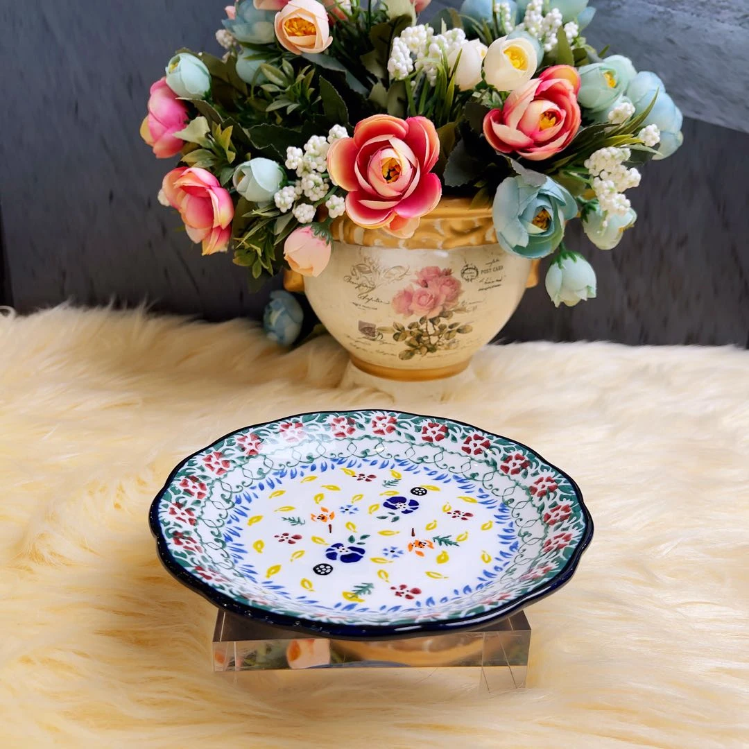 阿勒玛新疆包邮【多彩】手绘6寸餐碟套装加厚防烫轻奢小碟子