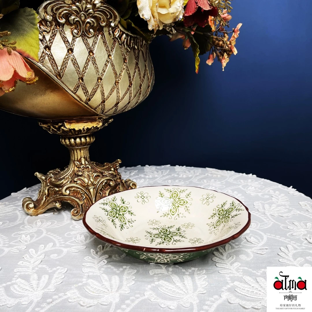 阿勒玛新疆包邮【常青藤】手绘加厚防烫装轻奢餐具8.5寸拌面盘