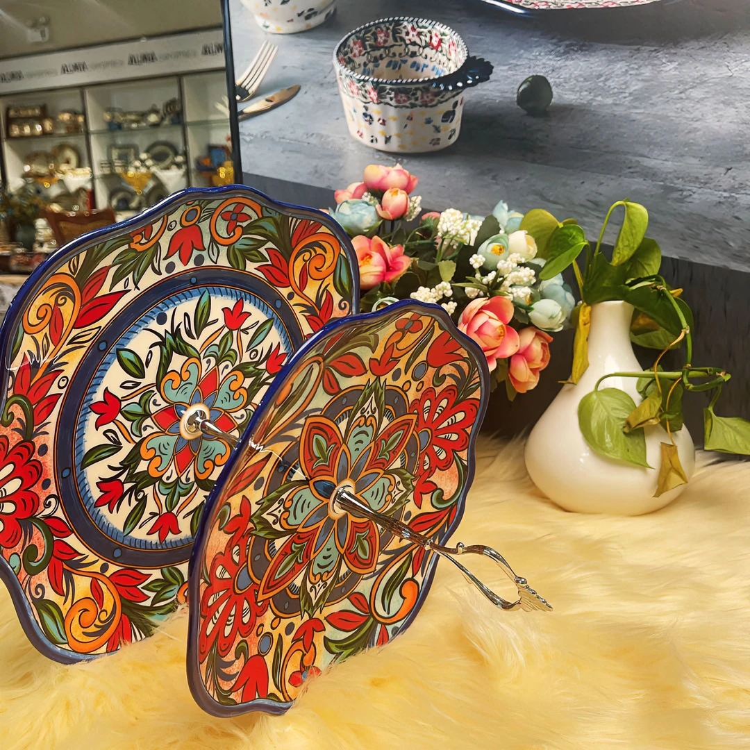 阿勒玛 新疆包邮【芊芊花】双层串盘家用加厚防烫盘子