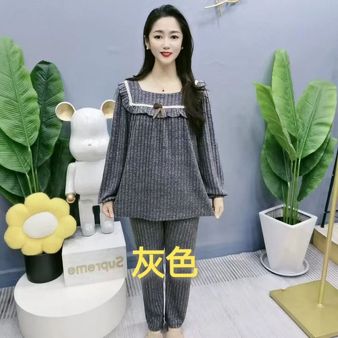 8006款冬季彩棉磨毛绒家居服套装洋气方领睡衣套装（上衣+裤子）