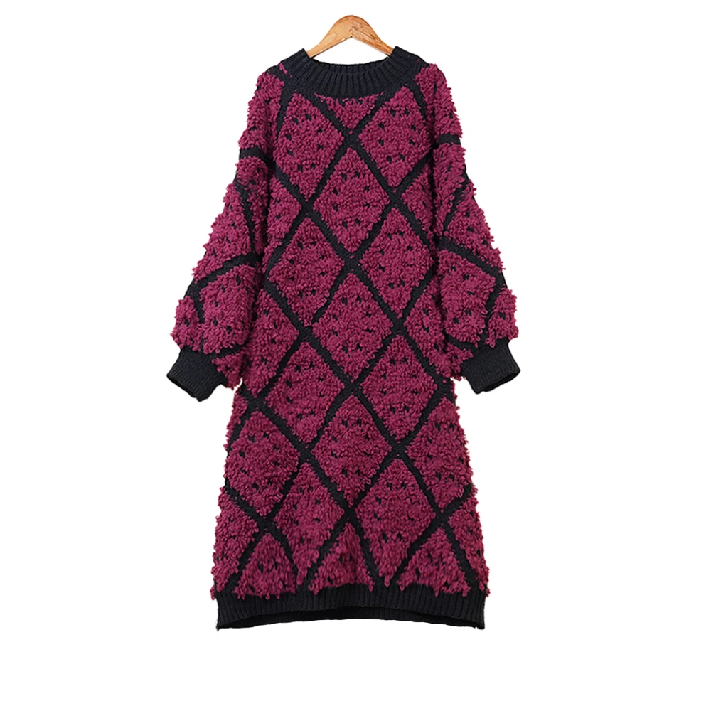 901209忆绵出品俏皮时尚加厚名媛冬季氛围感慵懒风拼色毛衣裙