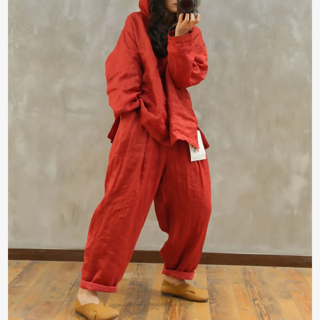 29368新款苎麻宽松遮肉双层裤