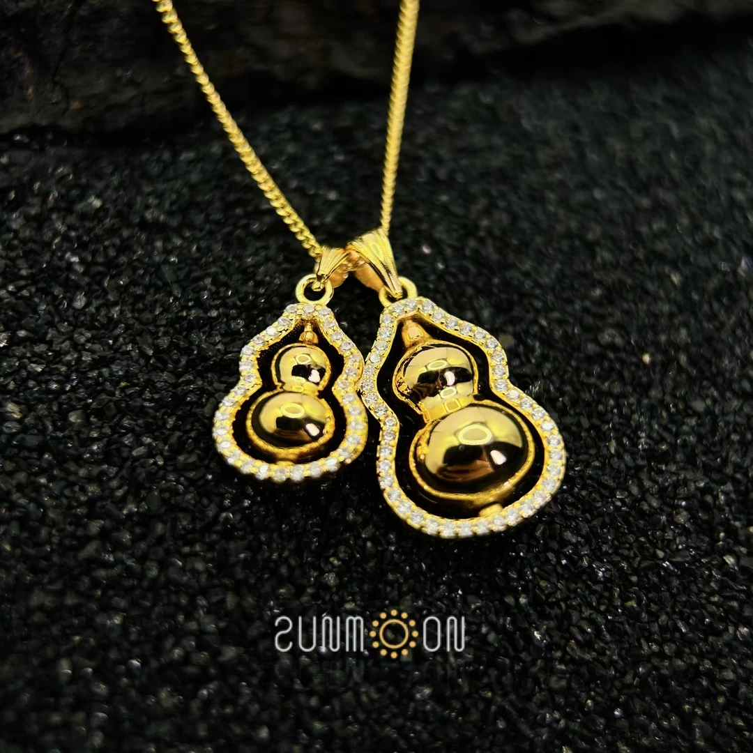 坠链均925银 SUNMOON《福禄双全》实心葫芦吊坠转动时尚项链礼物