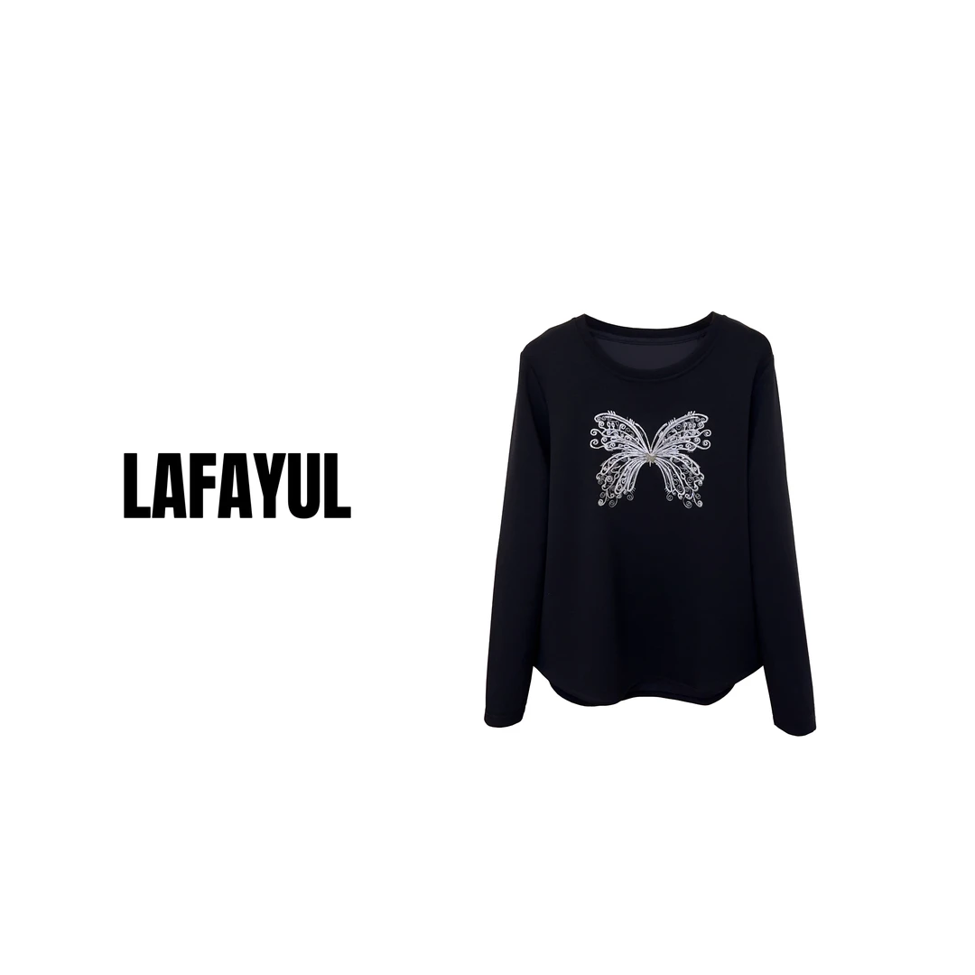 春秋新款黑色重工艺刺绣烫钻钉珠百搭休闲弧形圆领长袖卫衣T恤