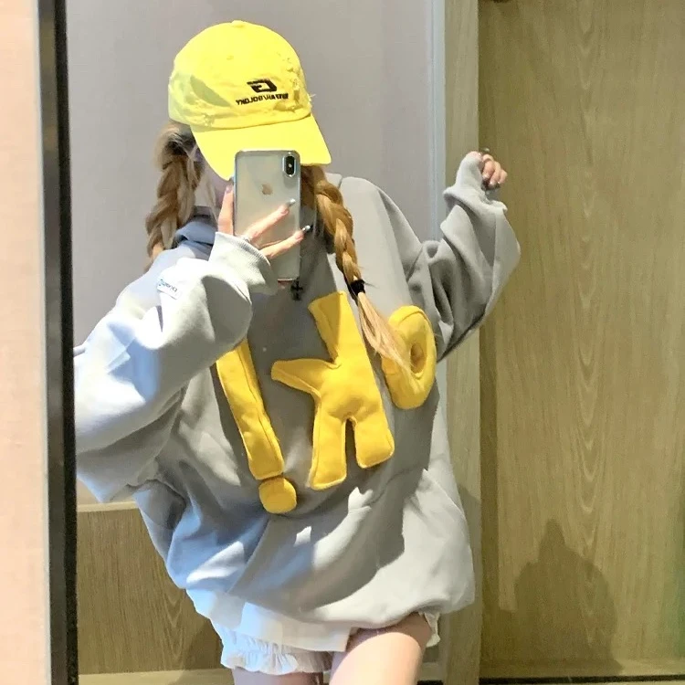 美式潮牌立体字母设计感连帽卫衣女秋冬情侣重磅宽松慵懒加厚外套