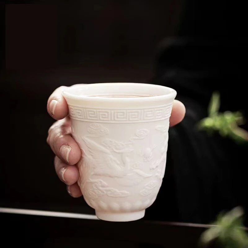 龙凤杯浮雕德化白瓷主人杯瓷茶盏大容量杯子aaa