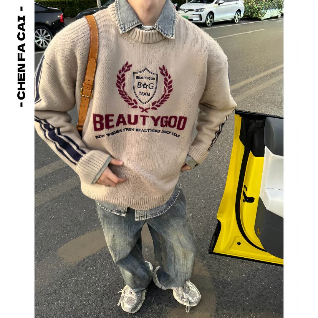 RICH陈发财【复古徽章】一眼心动提花宽松提花工艺毛衣3512