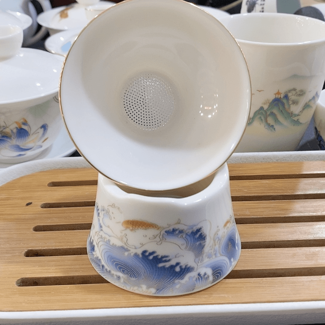羊脂玉海浪全瓷茶漏