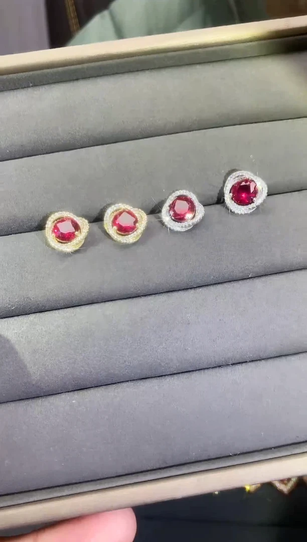 【闪购商品】红宝石耳饰银S925镶嵌036
