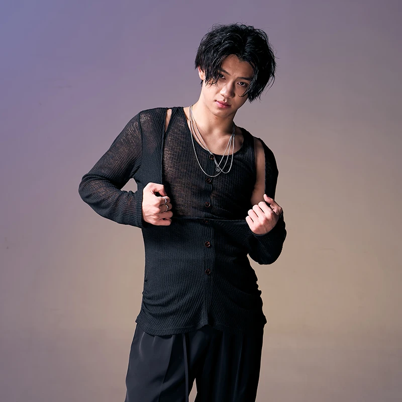 DUYQ《2024新男士》003背心+大V领两件套国标拉丁舞练功服上衣