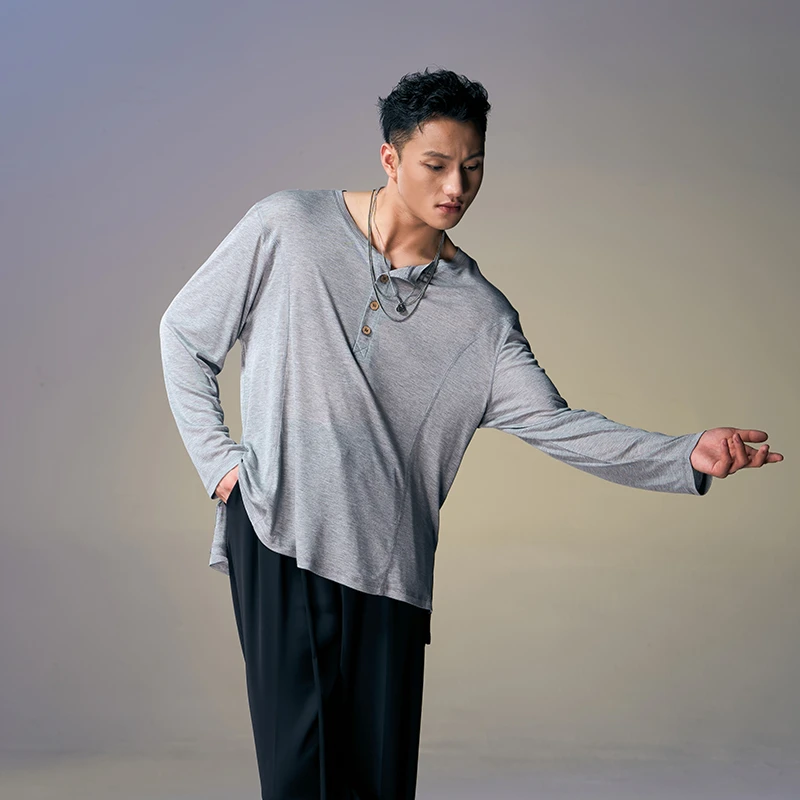 DUYQ《2024新男士》007宽松舒适长袖上衣国标拉丁舞练功服夏季新