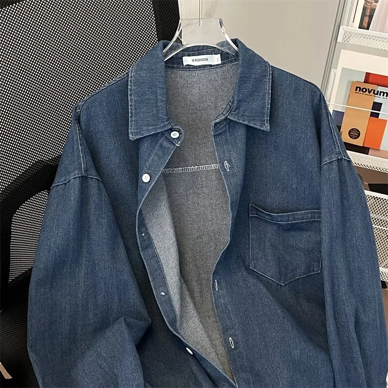 HCKU牛仔外套男长袖韩版潮流帅气工装衬衣春秋宽松日系休闲衬衫