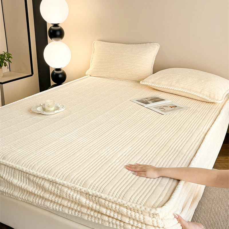 2024新款提花针织绒牛奶绒榻榻米床笠床单单层加厚毛毯午睡薄毯子