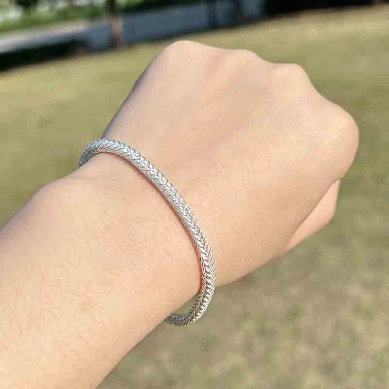足银手链 999女款狐尾磨砂经典手工时尚编织韩版女士精美磨砂