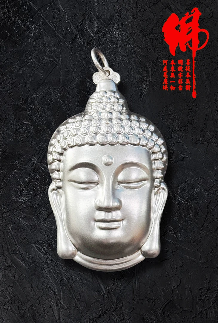 吊坠足银 9999足银实心佛头吊坠时尚百搭个性情侣项坠男女同款