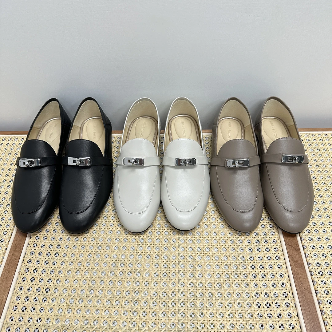 春秋羊皮平底乐福鞋女英伦风一脚蹬懒人鞋单鞋真皮小皮鞋