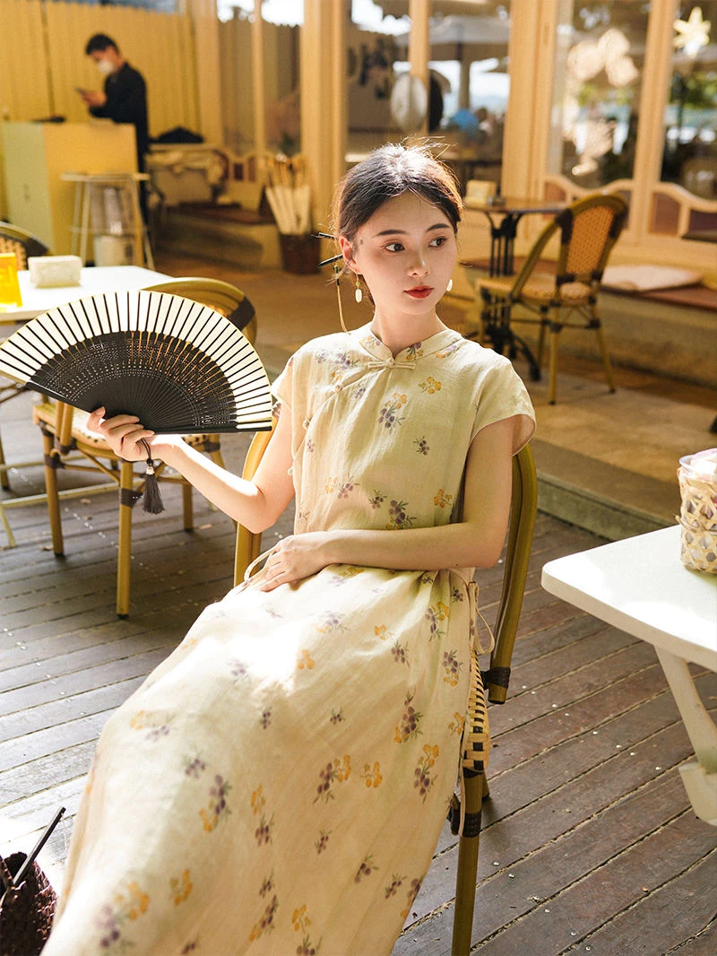 7271#民族风原创设计立领盘扣印花旗袍夏季薄款显瘦中国风旗袍