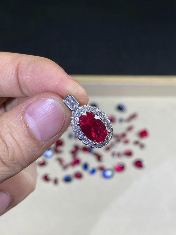 JUJINGE-008大克拉蛋面红玫瑰鸽子蛋精工吊坠