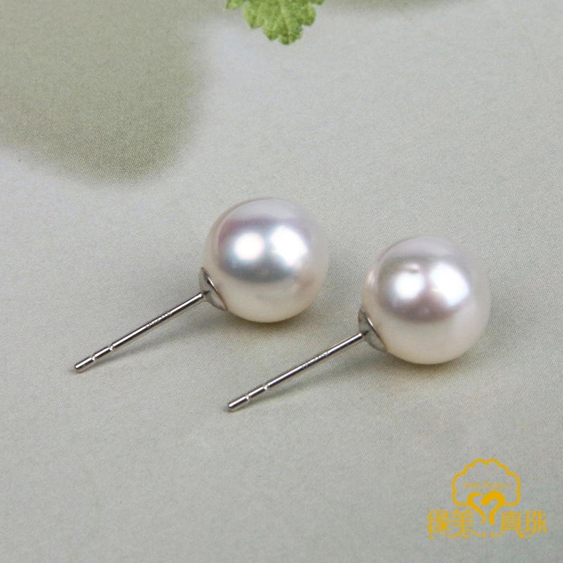 【蔓蔓甄选ED108】天然海水澳白珍珠18K金镶嵌耳饰耳钉8-9MM