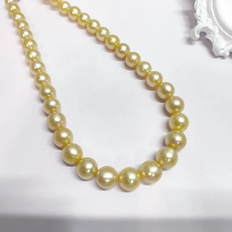 【蔓蔓甄选XLG53】天然海水茶金色金珍珠串链8-12MM